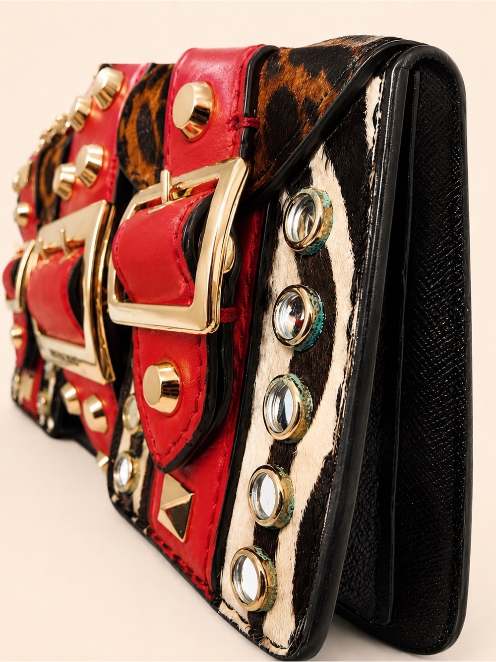 Michael Kors Studded Animal Print Chain Crossbody Bag Red Black - Picture 12 of 12